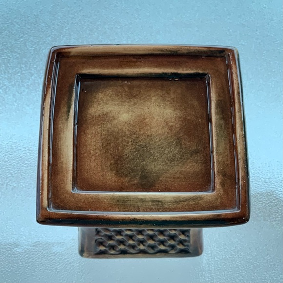 Brown Porcelain Ceramic Basket Pattern Square Pillar Candleholder ~ 4-1/2” - Picture 11 of 11